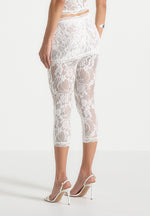 Aimée - Lace Asymmetric Capri Leggings - White