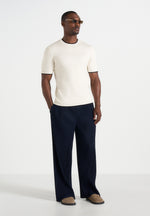 Jonas - Pleated Wide Leg Trousers - Navy