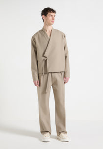 Robin - Textured Kimono Wrap Jacket - Beige