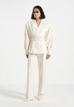 Marie - Twist Sleeve Tailored Blazer with Belt - Cream