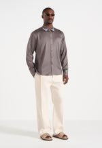 Carter - Unisex Oversized Satin Shirt - Taupe