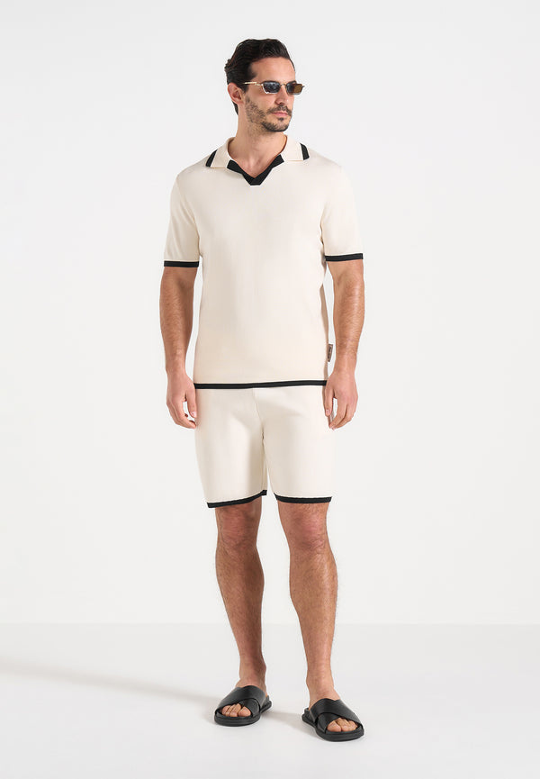 Regis - Contrast Detail Knit Shorts - Cream