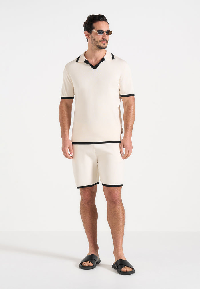 Regis - Contrast Detail Knit Shorts - Cream