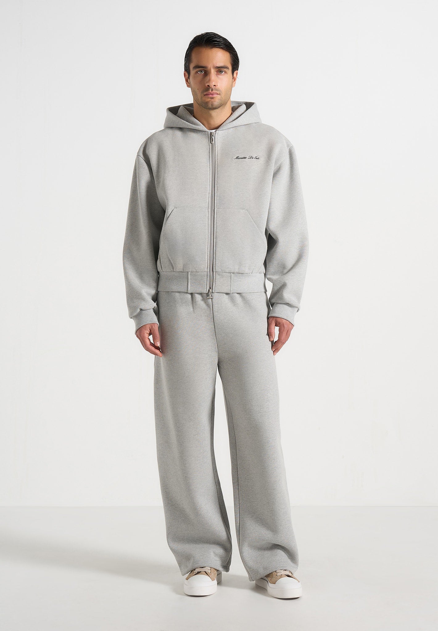 JS002 - Unisex Signature Relaxed Fit Zip Hoodie - Marl Grey