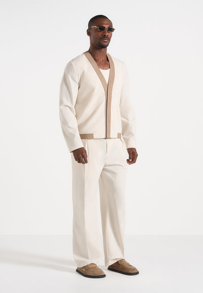 Clovis - Linen Cardigan With Contrast Placket - Natural