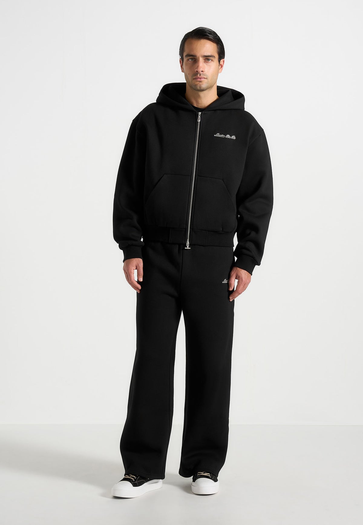 JS002 - Unisex Signature Relaxed Fit Zip Hoodie - Black