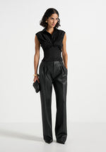 Yvette - Twist Front Sleeveless Shirt - Black