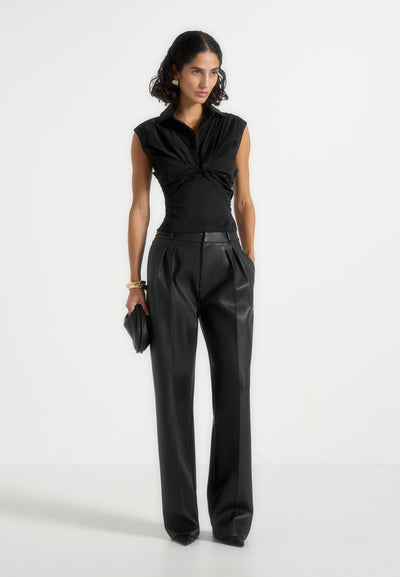 Yvette - Twist Front Sleeveless Shirt - Black