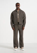 Damien - Boucle Denim Jacket With Back Pleat - Brown