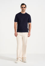 Wyatt - Contrast Knit T-Shirt - Navy