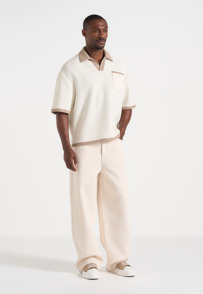 Brice - Boxy Crochet Detail Polo Shirt - Cream