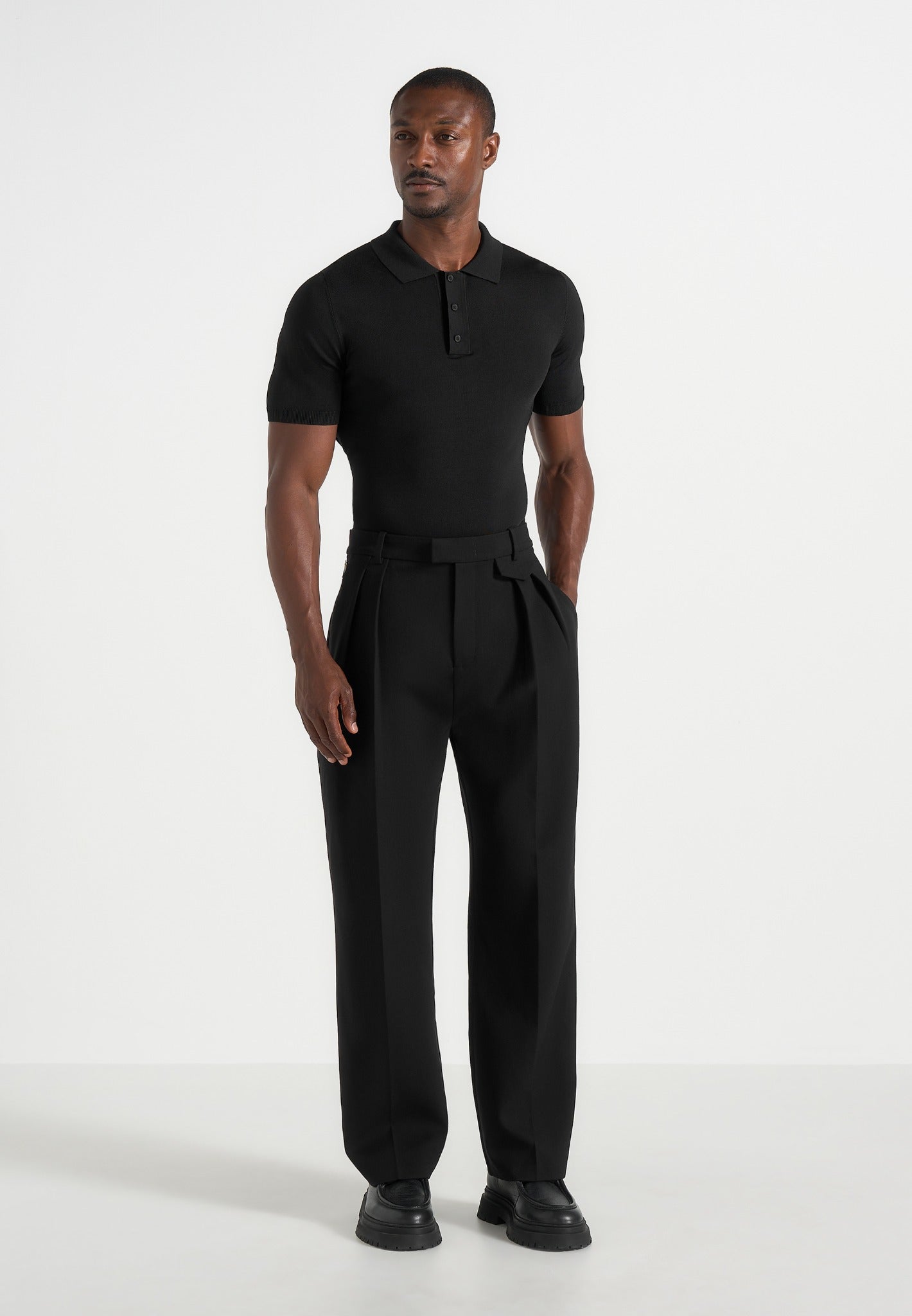 Pierre - Twin Pleat Tailored Trousers - Black 