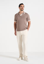 Lambert - Contrast Detail Knit Polo Shirt - Mushroom