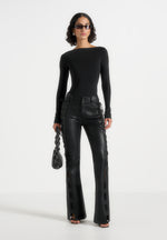 Ambre - Leather Lace Up Flared Trousers - Black