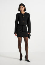 Madeline - Cropped Tailored Jacket With Braided Trim - Black
