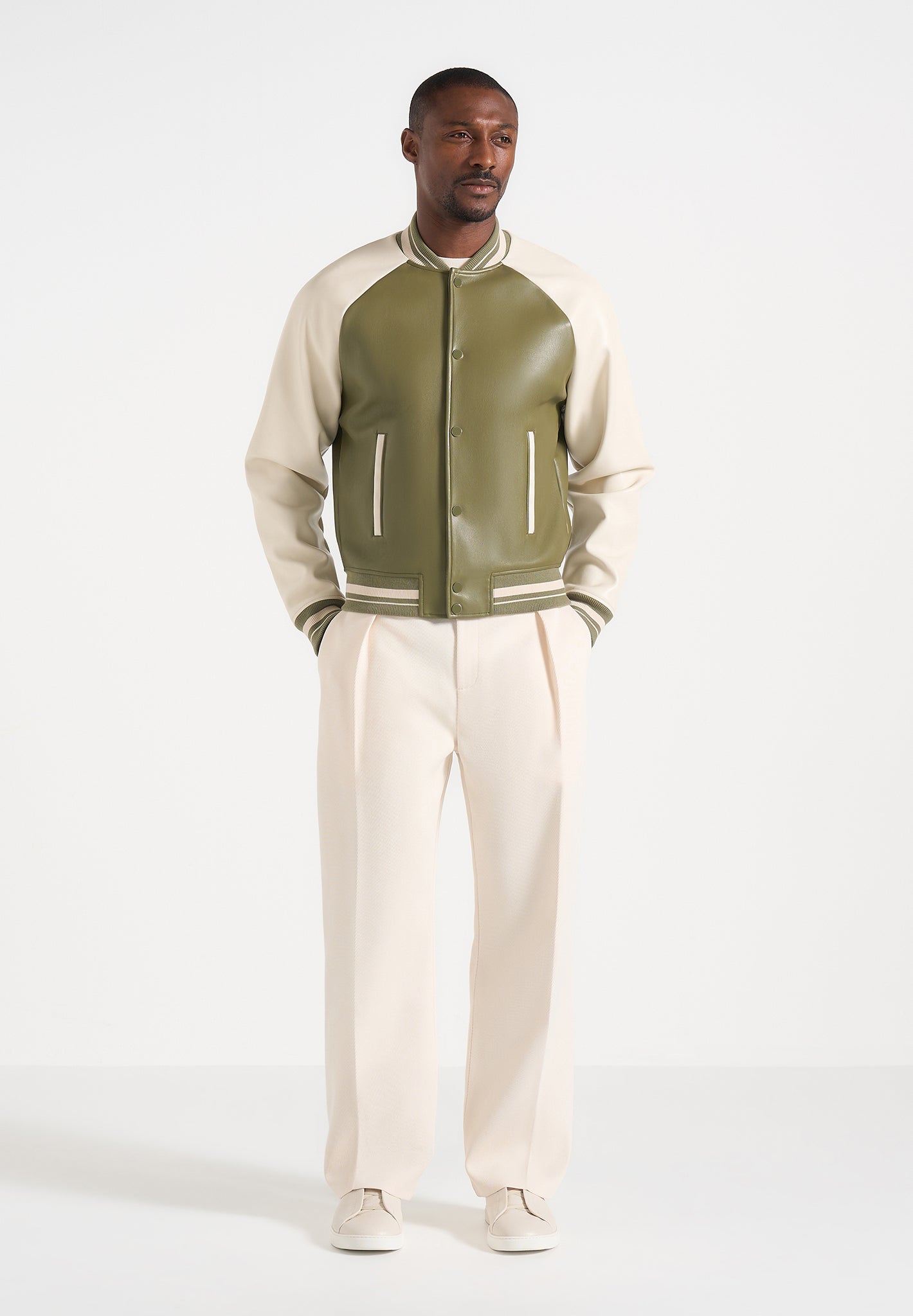 guy-contrast-leather-bomber-jacket-olive-cream
