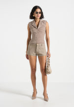 Thea - Mesh Ruched Waistcoat - Mushroom