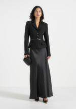 Grace - Boucle And Satin Belted Blazer Maxi Dress - Black