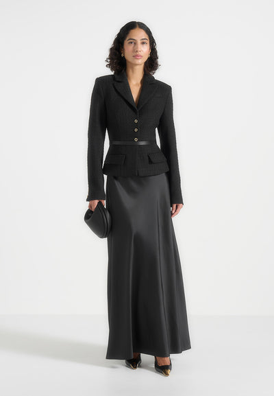 Grace - Boucle And Satin Belted Blazer Maxi Dress - Black
