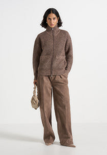 Jamie - Unisex Speckled Zip Through Jacket - Taupe