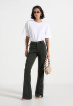 Ambre - Drill Lace Up Flared Trousers - Olive