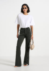 Ambre - Drill Lace Up Flared Trousers - Olive
