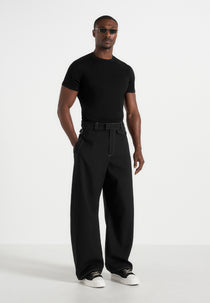 Marceau - Contrast Stitch Barrel Leg Trousers - Black