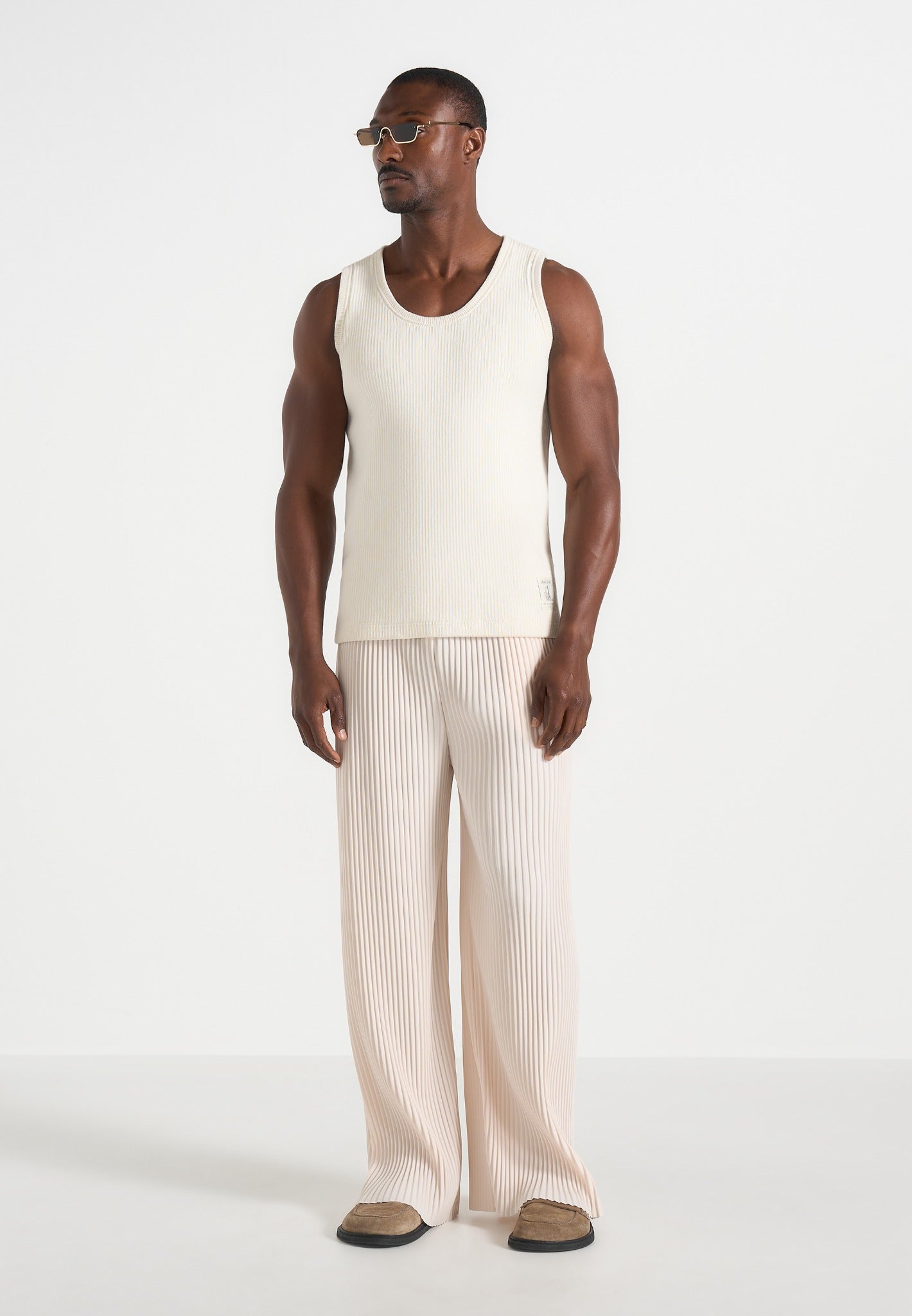 Jonas - Pleated Wide Leg Trousers - Cream