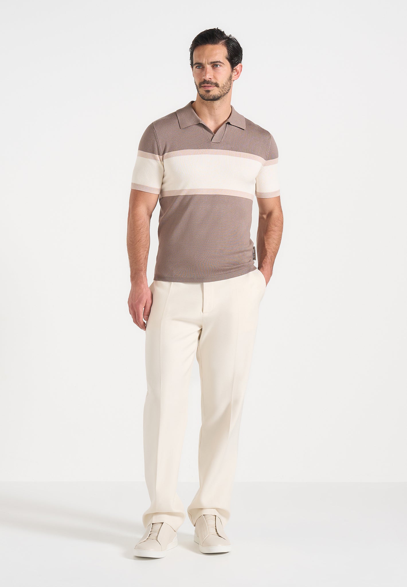 Enzo - Colour Block Polo Top - Mushroom 