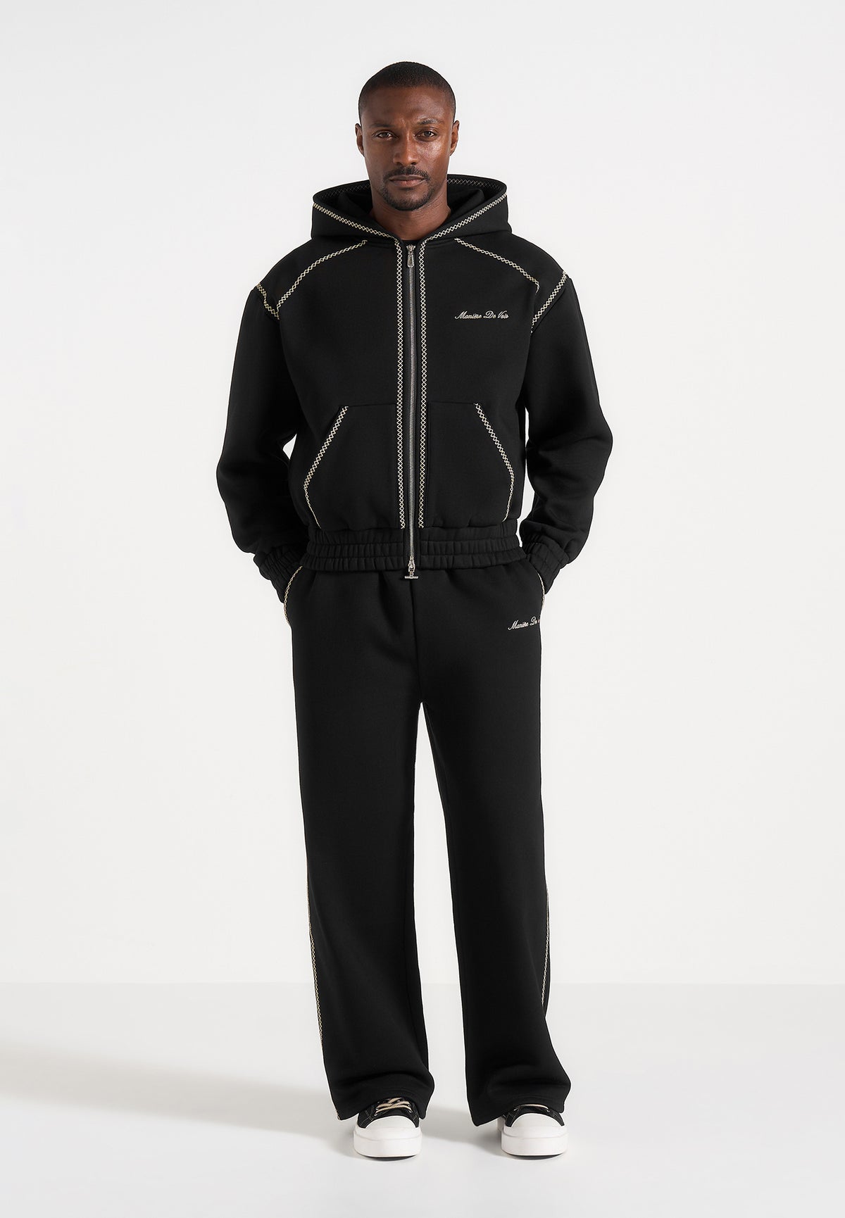 Ollie - Unisex Whipstitch Raglan Effect Zip Hoodie - Black