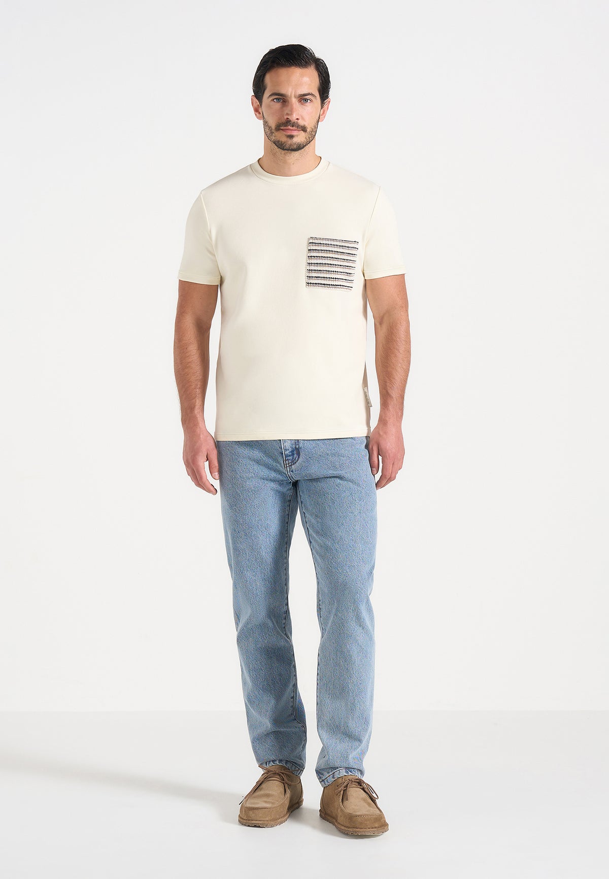 Joris - Whipstitch Pocket Detail T-Shirt - Cream