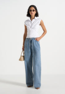 Yvette - Twist Front Sleeveless Shirt - White