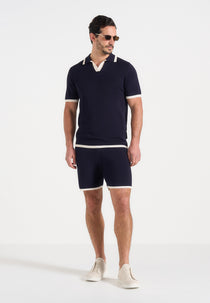 Regis - Contrast Detail Knit Shorts - Navy