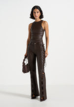 Ambre - Leather Lace Up Flared Trousers - Brown