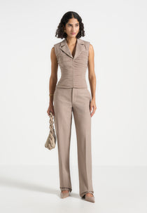 Nina - Cigarette Fit Tailored Trousers - Mushroom