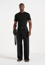 Loic - Wide Leg Tailored Trousers With Belt - Black