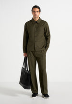 Pierre - Relaxed Fit Pleated Tailored Trousers - Olive