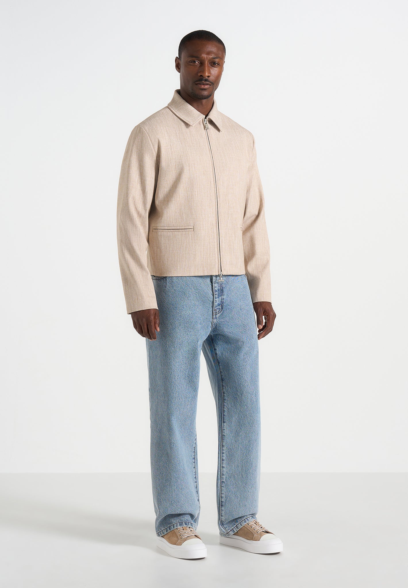 amir-boxy-hatched-harrington-jacket-beige
