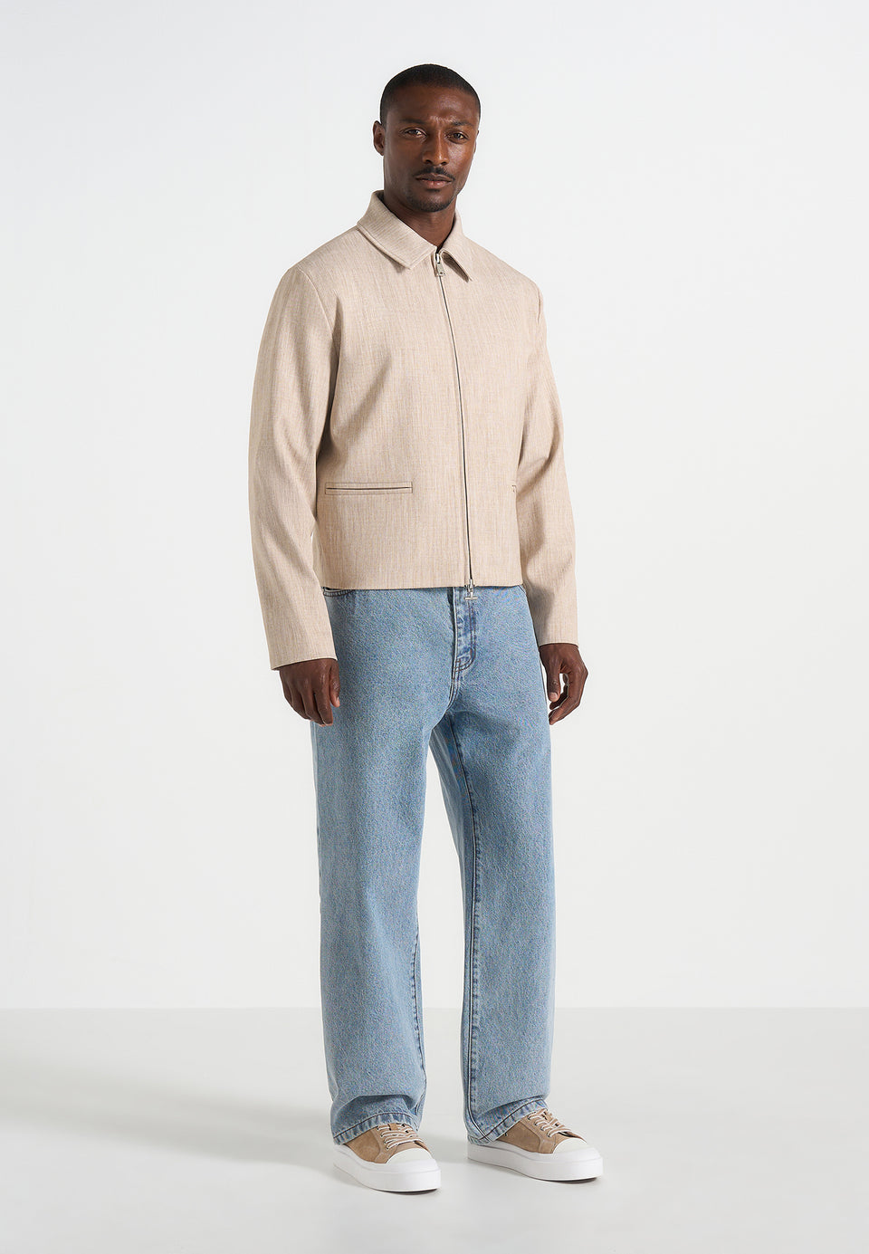 amir-boxy-hatched-harrington-jacket-beige