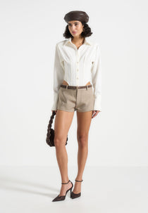 Elle - Tailored Mini Shorts - Taupe