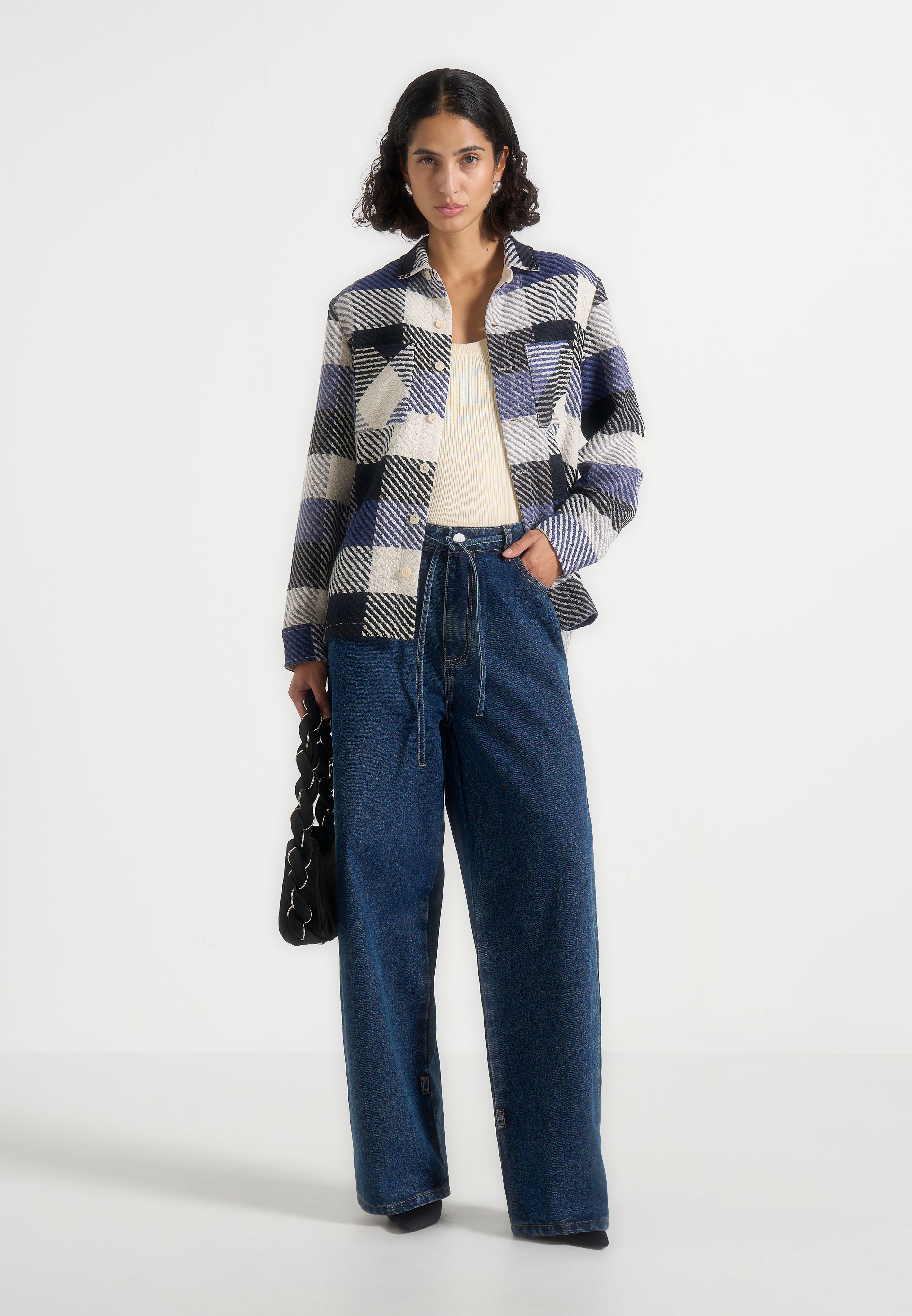 Rune - Unisex Check Overshirt - Navy 