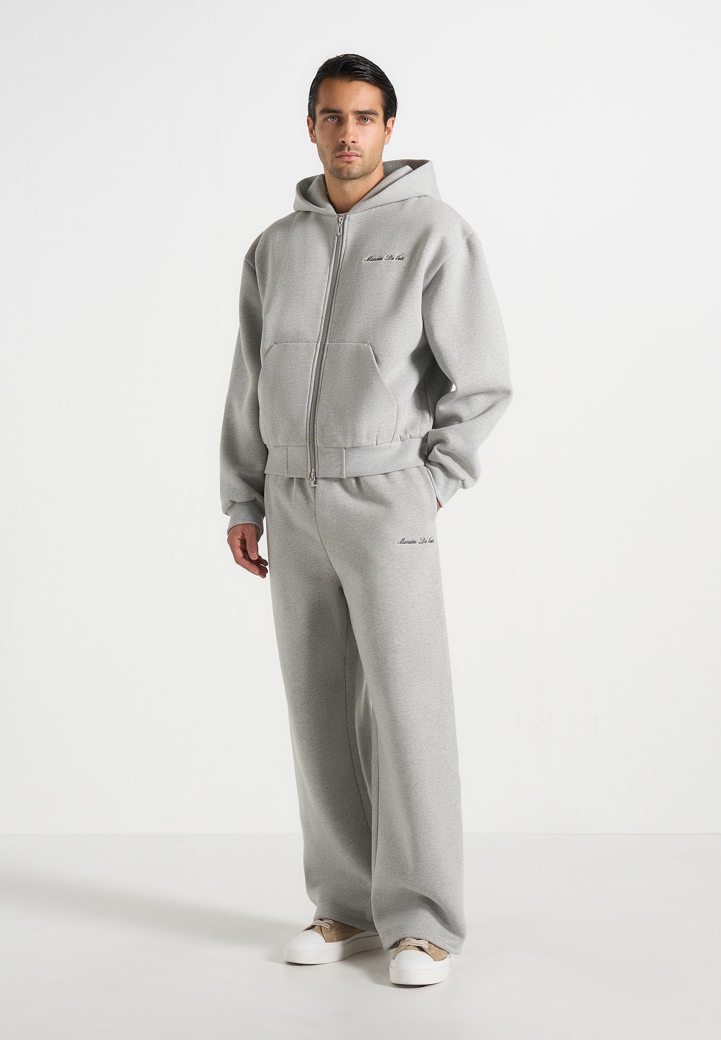 JS003 - Unisex Signature Wide Leg Joggers - Marl Grey
