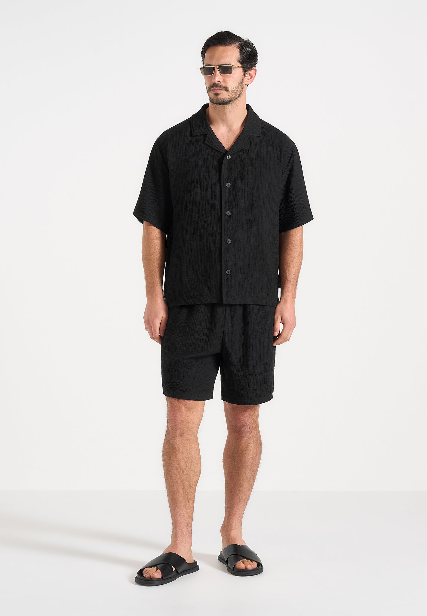Harley - Unisex Textured Revere Shirt - Black