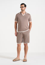Lambert - Contrast Detail Knit Polo Shirt - Mushroom
