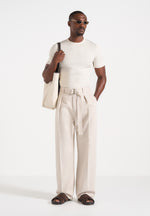 Loic -  Wide Leg Textured Trousers with Belt - Cream