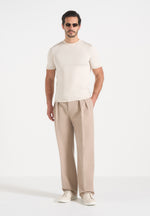 Pierre - Twin Pleat Tailored Trousers - Beige