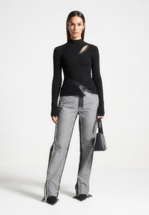 Distressed Mom Jeans - Black Washed