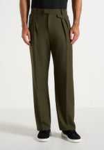 Pierre - Relaxed Fit Pleated Tailored Trousers - Olive