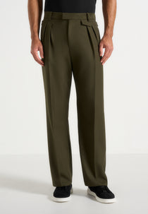 Pierre - Relaxed Fit Pleated Tailored Trousers - Olive