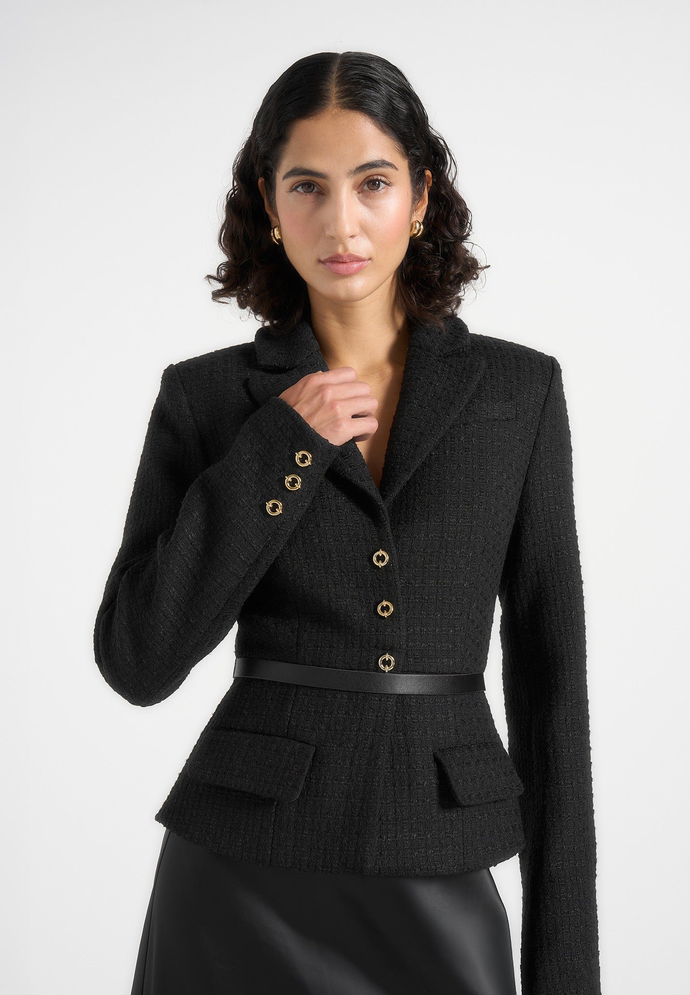Grace - Boucle And Satin Belted Blazer Maxi Dress - Black 
